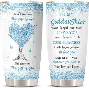 To My Goddaughter Tumbler – From Godmother with Love, Inspirational Message Cup – 20oz Stainless Steel Insulated Mug – Birthday, Christmas, Baptism, Graduation Gift for Goddaughter from Godmother