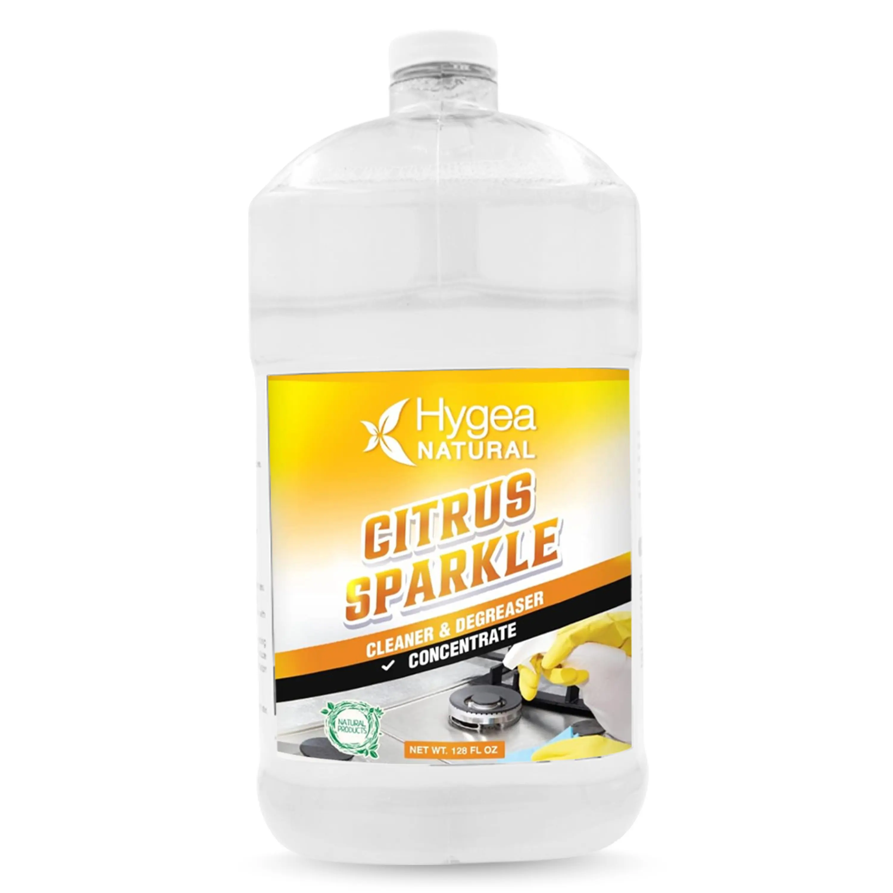 HYGEA NATURAL Citrus Sparkle Heavy Duty Degreaser Concentrate 128 oz Eco-Friendly Natural Grease Cutters for Kitchen & Household Cleaning Safe for Family