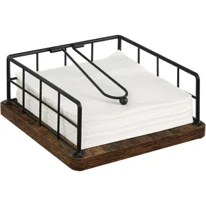 Wood Rustic Farmhouse Napkin Holder for Table with Weighted Arm, Napkin Holders for Paper Napkins, Ideal for Kitchen and Dining Table