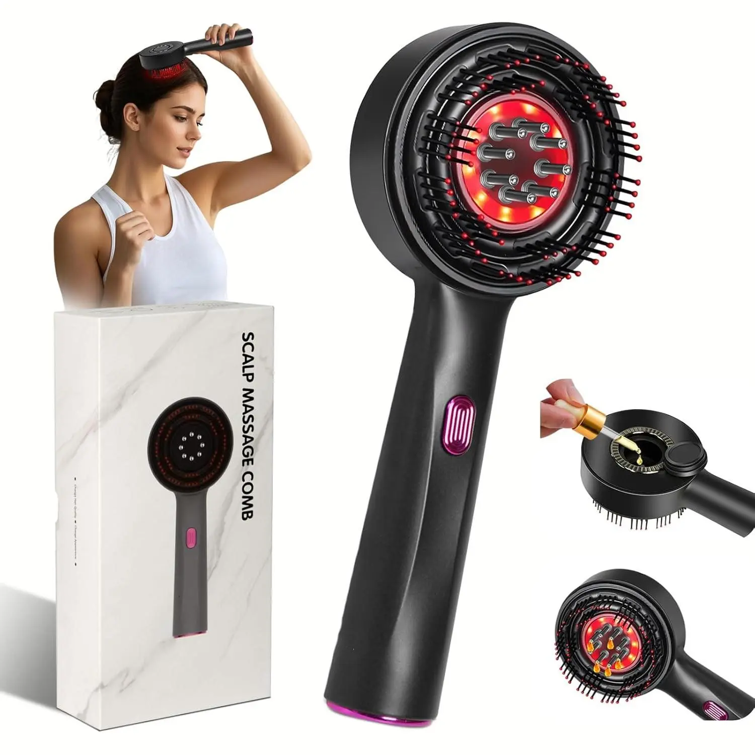 Electric Hair Scalp Massage Comb, Oil Applicator Hair Brush With Red Light, Hair Care Gentle Scratching & Kneading Head Massager