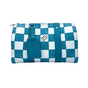 Pre-owned Louis Vuitton Calfskin Shoulder Bags 2021 Virgil Abloh Marque Déposée Keepall Bandoulière 25 Graphite Teal LV1845