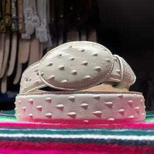 White-Bone Ostrich Leather Belt. White Faux Ostrich Cowboy Belt. White Leather Belt for Men. Men’s Western Cowboy Belt. Cinto Piel Avestruz.