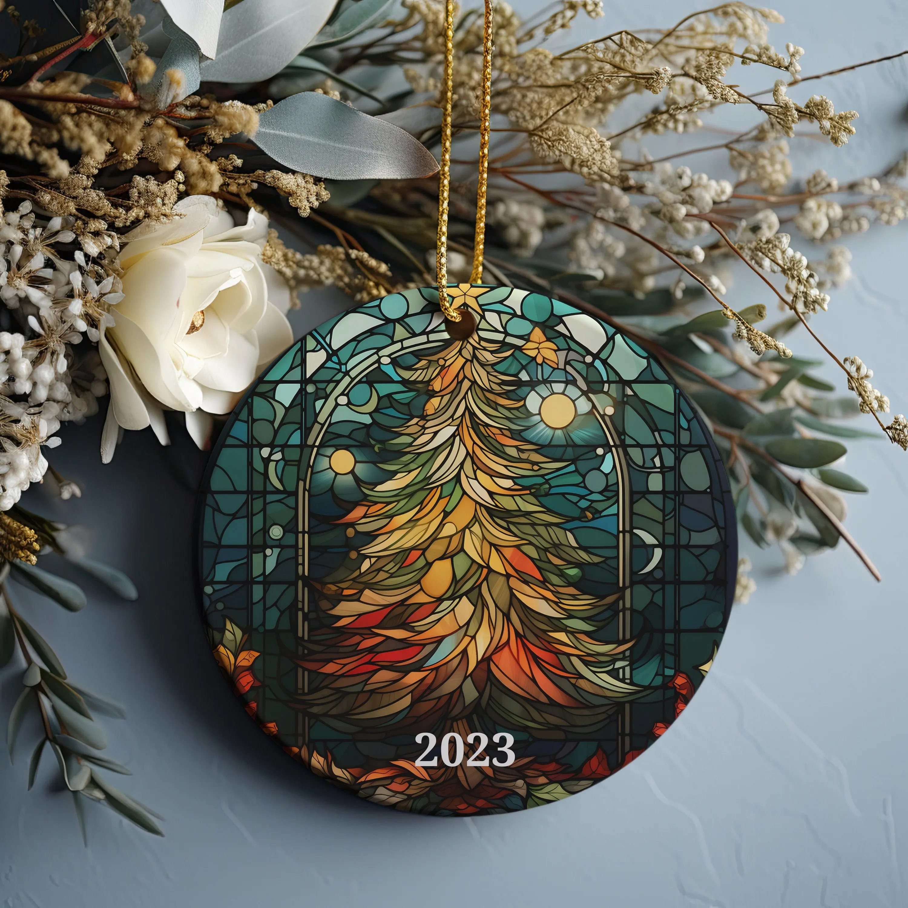 Christmas 2023 Ornament, Christmas Decoration, Holiday Gift Idea, Heirloom Keepsake, Round Ceramic, Gift Exchange, Gift Idea, Xmas Tree