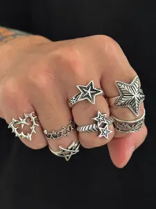 Punk Style Star Thorn Ring Set, 7 Piece Punk Jewelry Series, Vintage Punk Star Thorn Accessories, All Seasons Fashion