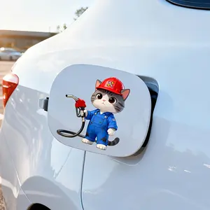 1PC Eye-Catching Cute Healing Mechanic Cat Car Logo Sticker For Car Fuel Caps, Backpacks, Car Decor Merchandise Mechanic Cat + Fuel Nozzle Decor Fill With Cat Lover & Car Owner Relaxed Cute Vibe Easily Grasp Cute Healing Trend Style