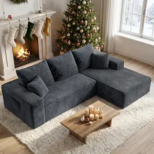 【Memorial Day Gift】 Oneroom Light Gray, L-Shaped, 103"Lx68"Wx22"H,a cloud couch,sofas living room,living room furniture,sectional couch,boneless couch,couches,boneless sectional couch,cloud couches,couches for living rooms,2 Packages, Plush Corduroy,