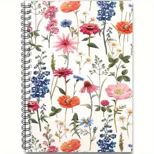 Floral Pattern Notebook, 1 Count Flower Pattern Spiral Planner Notebook, Composition Notebook, Stationery Supplies for Home School Office, Gift for Family, Friends, and Colleagues