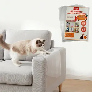 Clear Cat Scratch Furniture Protector Sheets, Invisible Anti Scratch Couch & Sofa Guards for Cats & Dogs, Self-Adhesive Pet Claw Protection Tape, 16 Sheets Set