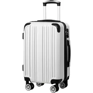 Coolife Luggage Expandable(only 28") Suitcase PC+ABS Spinner 20in 24in 28in Carry on (white grid new, S(20in)_carry on)