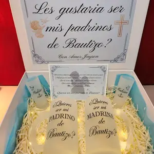Godparents Proposal Gift Box in Light Blue for Boy with 2 16oz Glasses Perfect Baptism