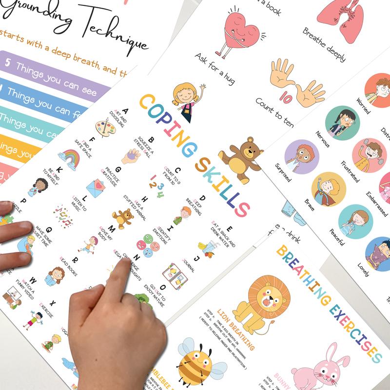 Calming Corner Classroom Posters 12 Pcs 8x10 Inches, Mental Health Therapy Office Decor for Kids Toddler, Emotional Intelligence, Big Feelings, Visual Learning Tools, Teaching Supplies, School Supplies