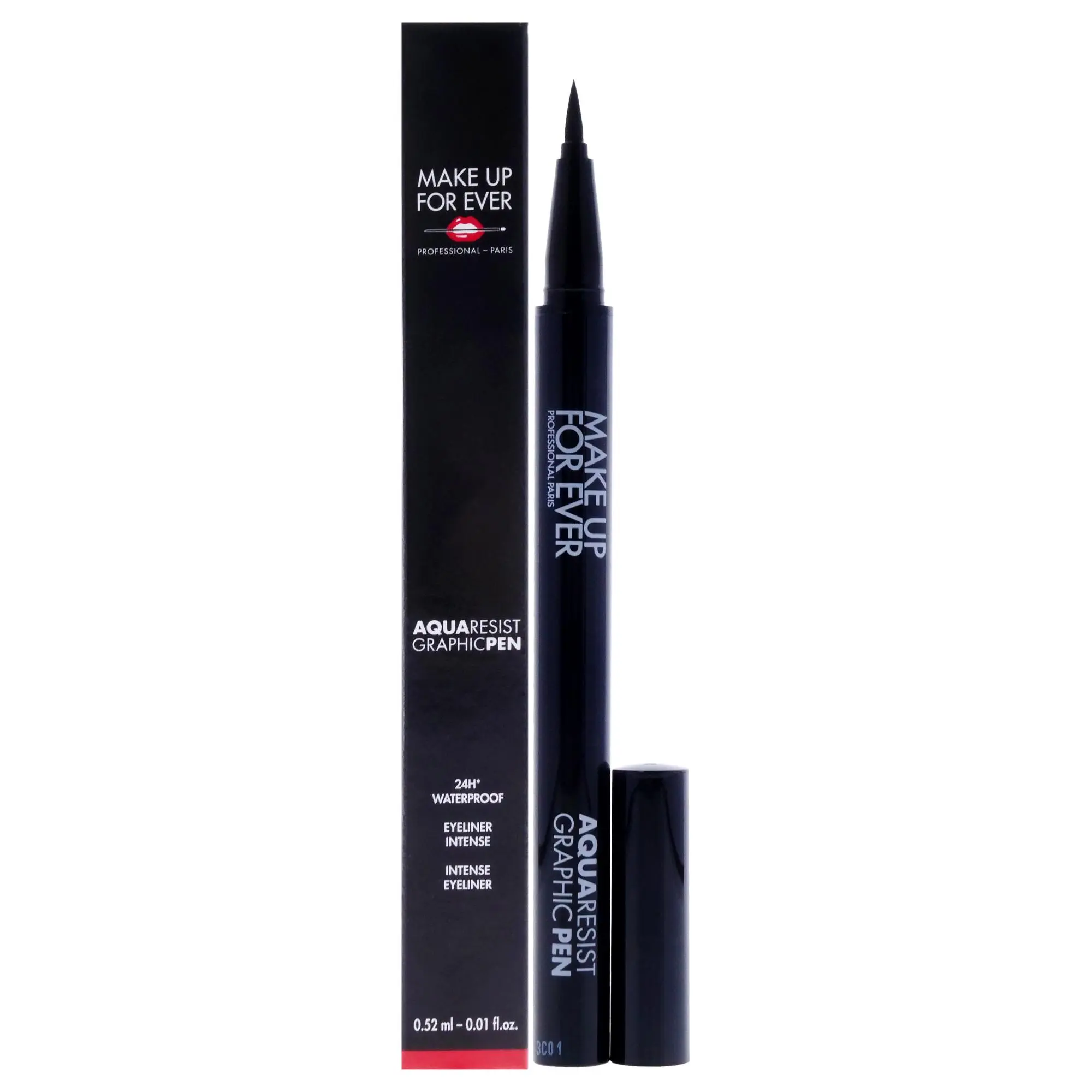 Make Up For Ever Aqua Resist Graphic Cosmetic Eyeliner Pen - 24H Long-Lasting Waterproof, Lightweight Black Makeup - 0.01 oz for Women