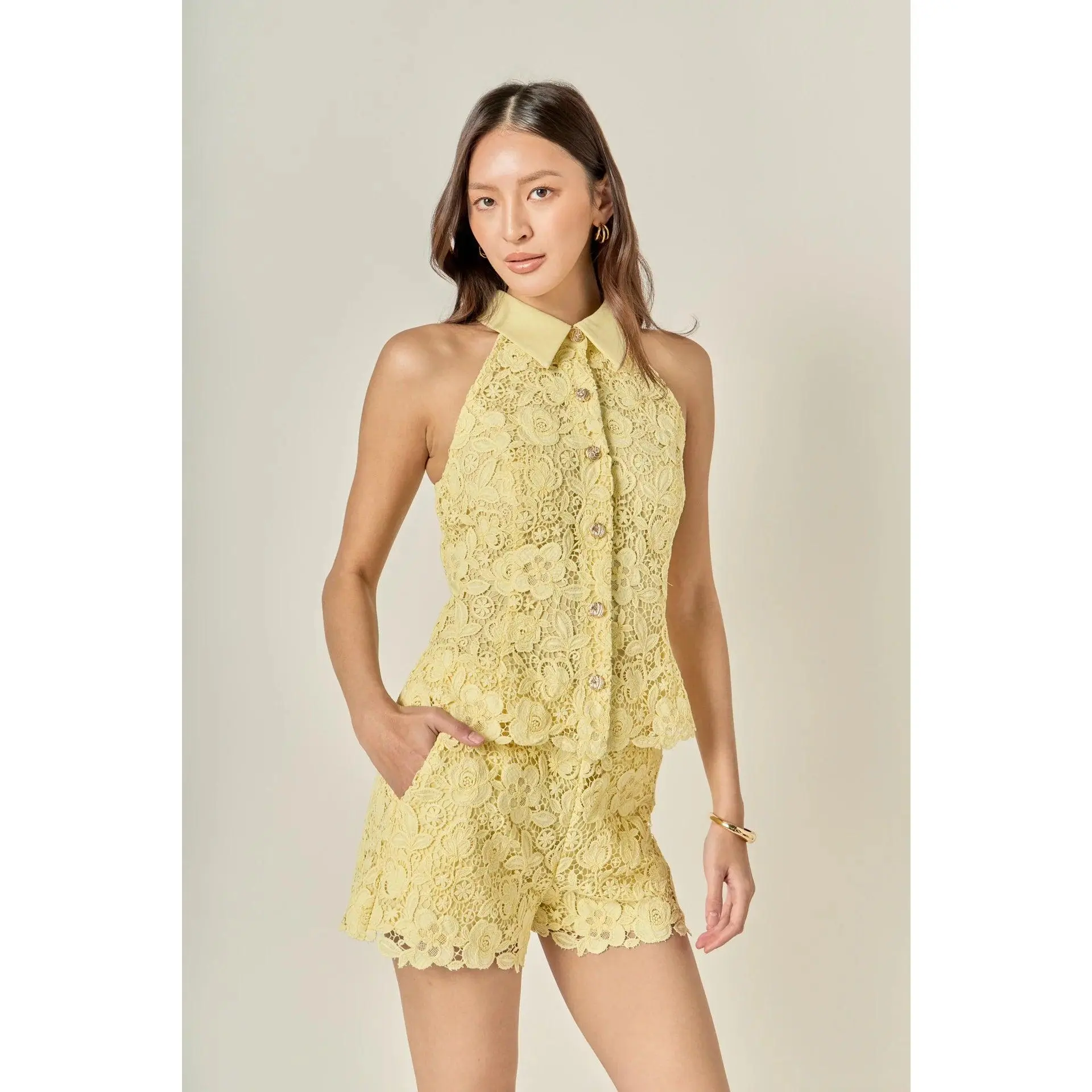 English Factory Floral Lace Halter Top