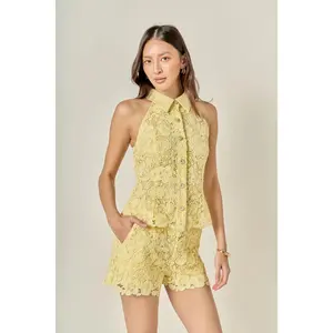 English Factory Floral Lace Halter Top