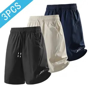 3-pack men’s solid color spliced drawstring shorts; regular fit casual shorts with pockets and an elastic waistband; summer men’s everyday bottoms; casual athletic shorts; fashionable summer shorts