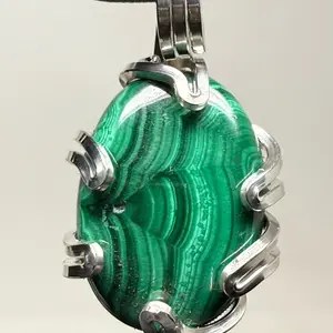 Malachite Sterling Silver PENDANT Natural Stone Artisan Crafted Design 925