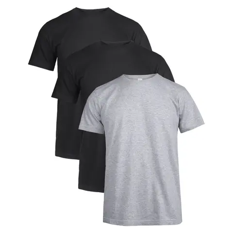 Men's 3-Pack 100% Cotton Short Sleeve Crew Neck Tees (2 Black + 1 Light Grey) - Soft, Simple Look, Classic Fit, Breathable, S-XL - Gym Clothes, Matching Menswear Tops for Daily Workout Casual Use