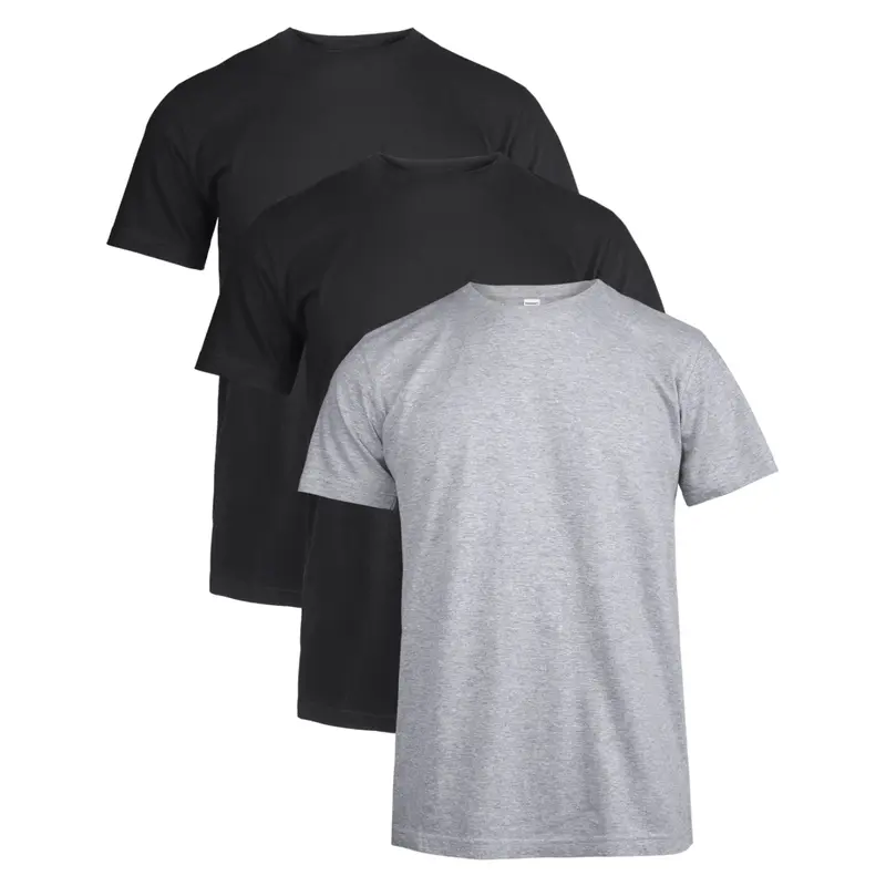 Men's 3-Pack 100% Cotton Short Sleeve Crew Neck Tees (2 Black + 1 Light Grey) - Soft, Simple Look, Classic Fit, Breathable, S-XL - Gym Clothes, Matching Menswear Tops for Daily Workout Casual Use