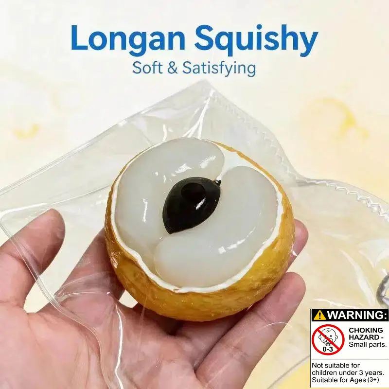 Unisex Realistic Longan Fruit Squishy Toy - Soft Squeeze Fidgeting Stress Reliever, High Playability Decompression Sensory Prop, Fun Hobby Leisure Hand Play Gift for Kids, Classic Novelty Toy, Kids & Adults