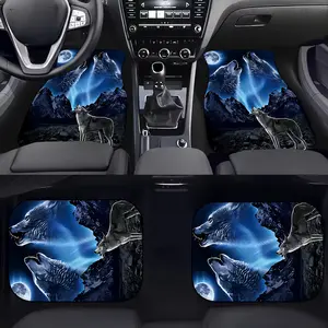 4pcs Wolf Printed Car Floor Mats, Car Front & Rear Floor Mats, Car Interior Decoration Accessories
