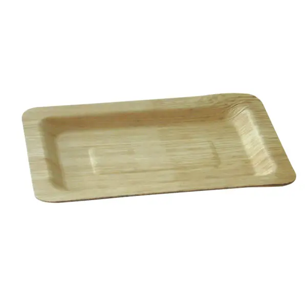 PacknWood 210BBOUA20 Disposable Natural Degradable Rectangular Bamboo Leaf Plates - 7.87 x 5.51 x 0.39 in, Pack of 100, for Party Supplies & Home Disposable Tableware, Pool Side Service