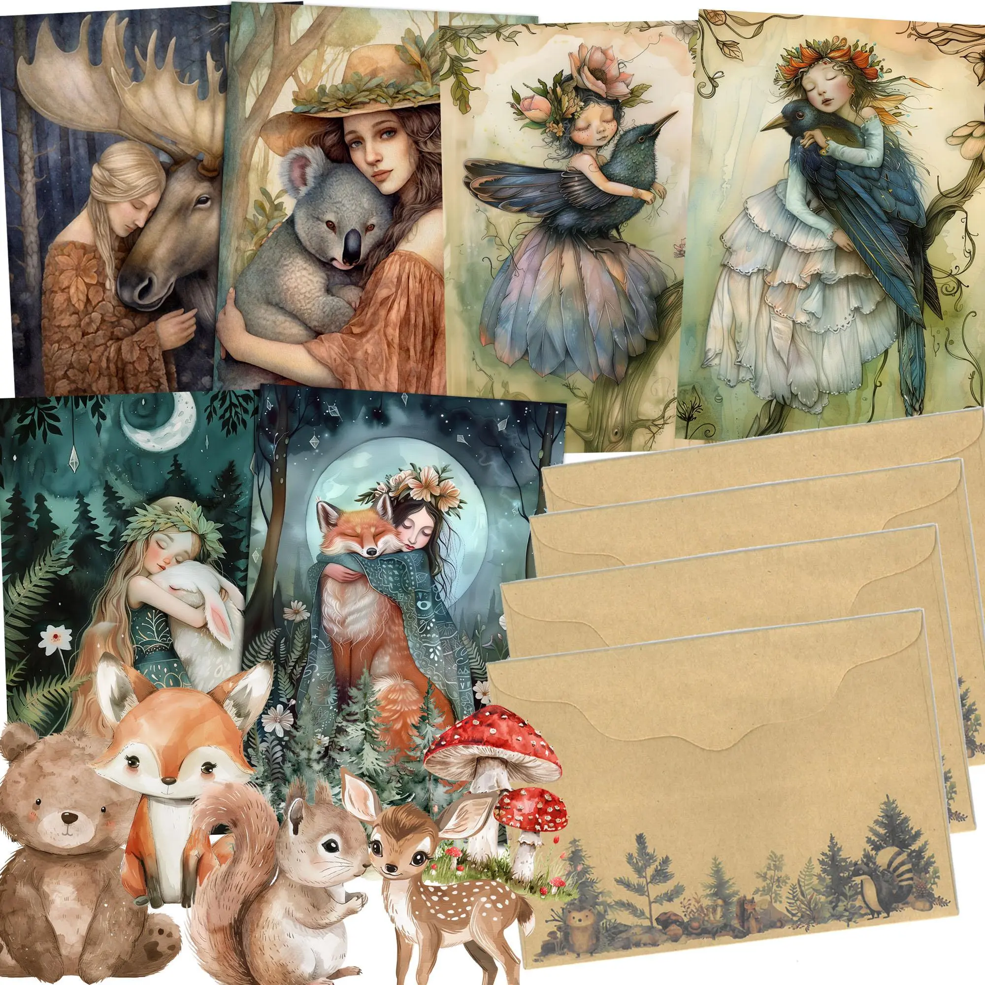 DIY Writable Postcard Set with Envelopes & Stickers, 52/54pcs/set Card & Stickers & Envelope Set, Scrapbooking Supplies, Junk Journal, Crafts