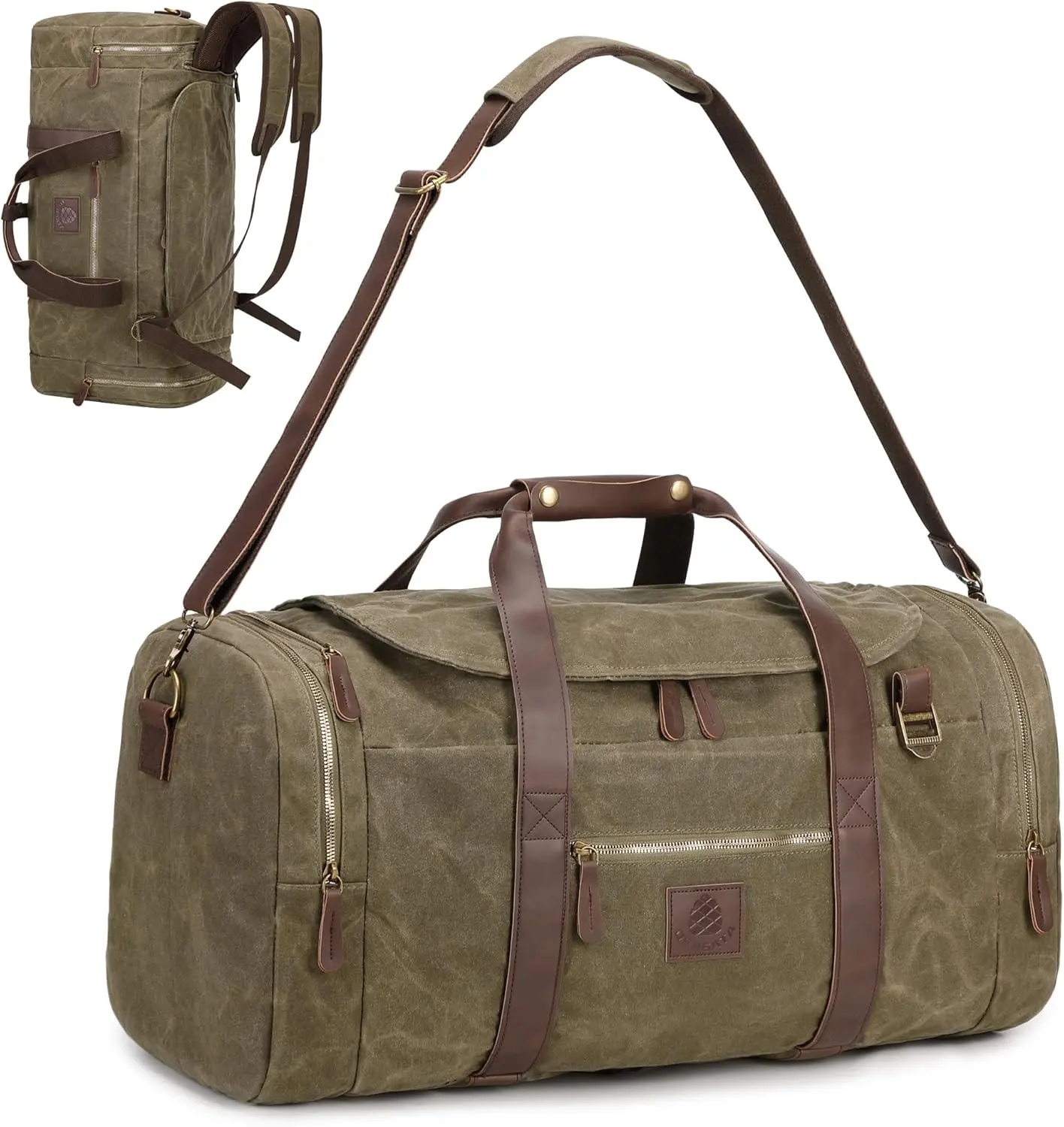 50L Duffle Bag for Men, Nomad Waxed Canvas Travel Duffel Bag   Travel Handbag Upgraded Weekender Overnight Backpack with Shoes Compartment ( Grey)