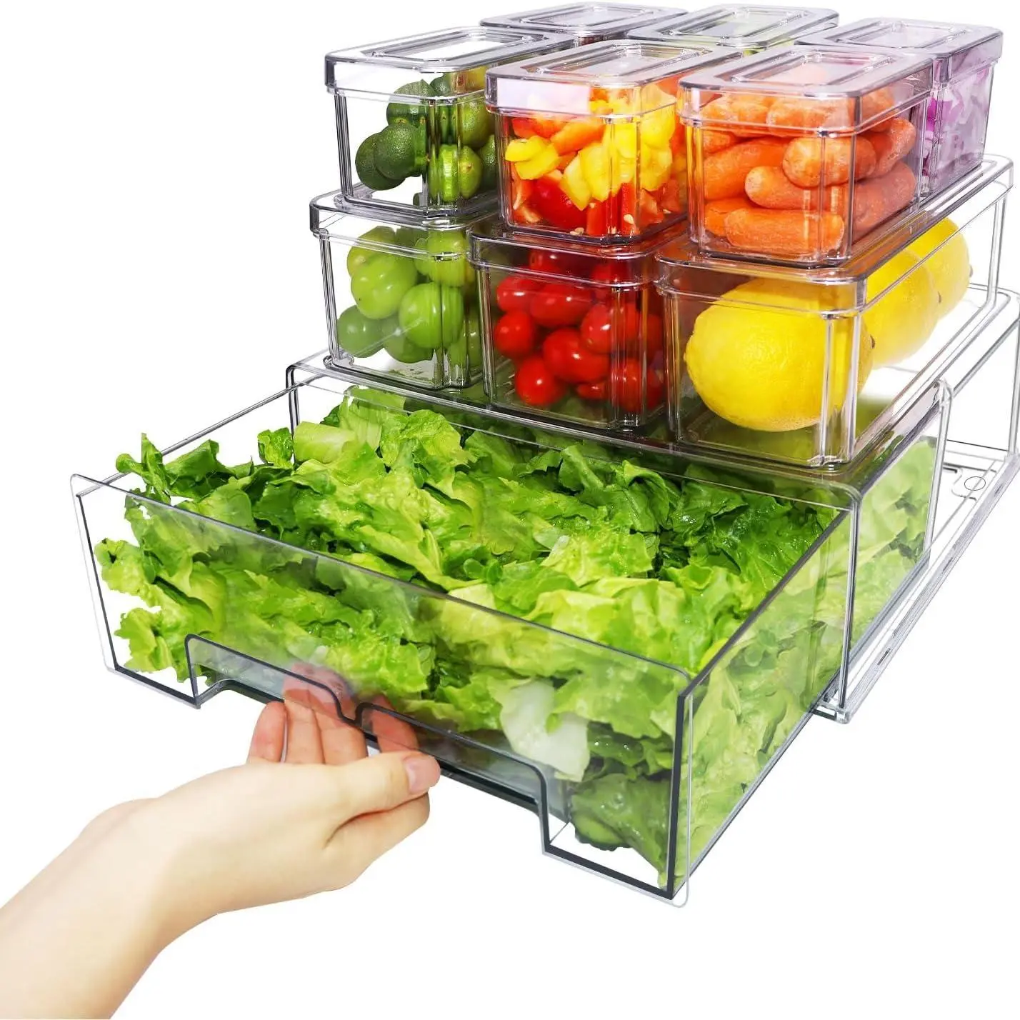 AISOON 10/14 Pack Fridge Organizer Bins with Lids, BPA-Free Stackable Clear Containers for Food, Drinks, and Food Storage, Ideal for Kitchen Organization
