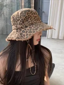 Vintage Leopard Print Fisherman Hat, Soft Washable Fabric, Wild Western Style Summer Accessory, Casual Ethnic Pattern Fitted Cap