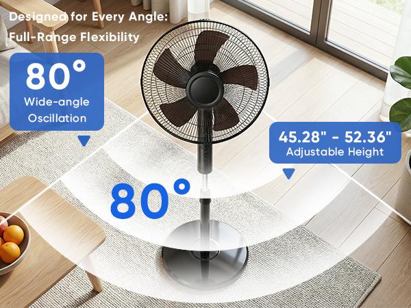 Pedestal Fan with Remote for Bedroom, Living Room, Office, Adjustable Height, 3 Speeds, 3 Modes, Timer, Tilt Head