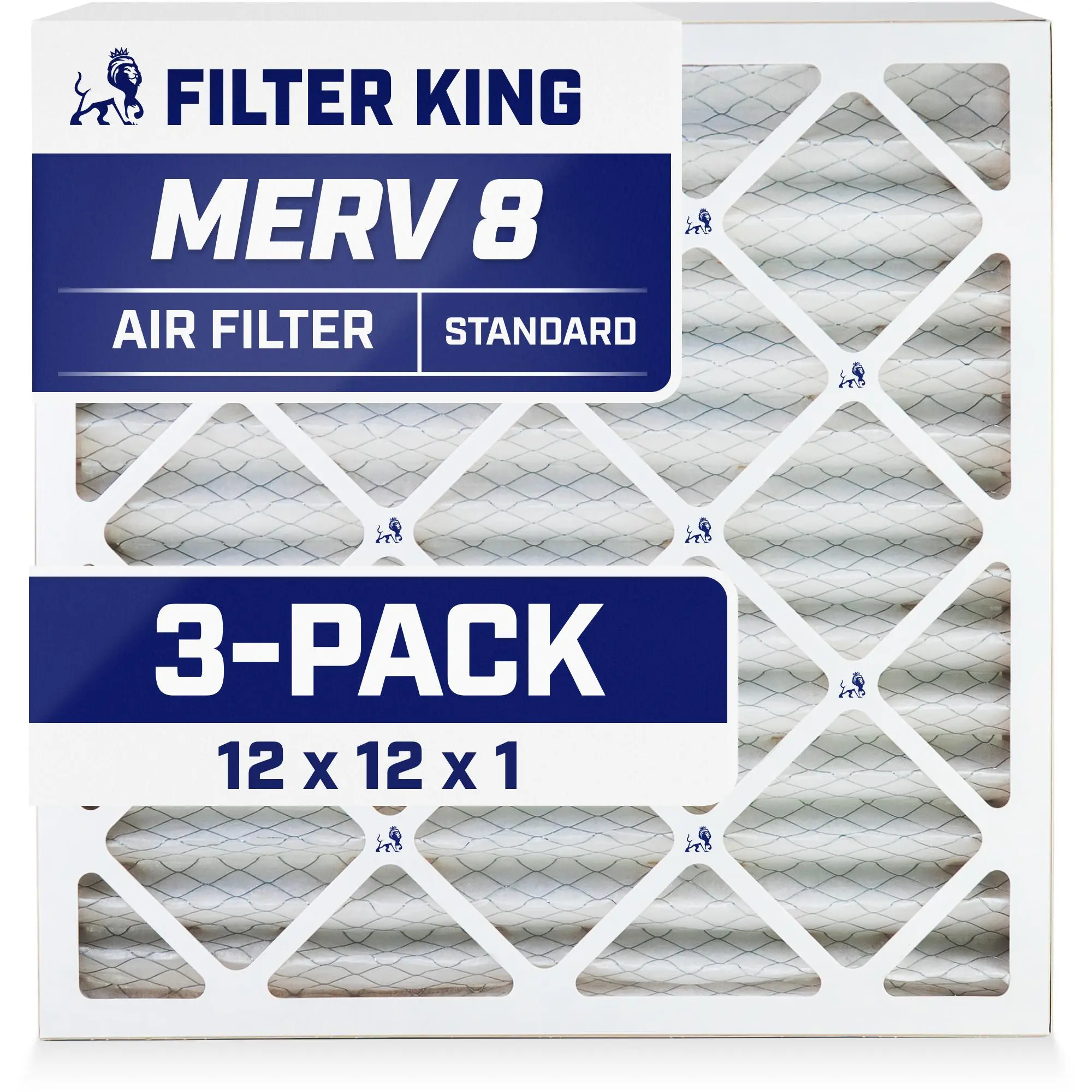 Filter King 12x12x1 Air Filter | 3-PACK | MERV 8 HVAC Pleated A/C Furnace Filters | MADE IN USA | Actual Size: 11.5 x 11.5 x .75"