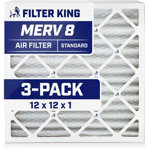 Filter King 12x12x1 Air Filter | 3-PACK | MERV 8 HVAC Pleated A/C Furnace Filters | MADE IN USA | Actual Size: 11.5 x 11.5 x .75"