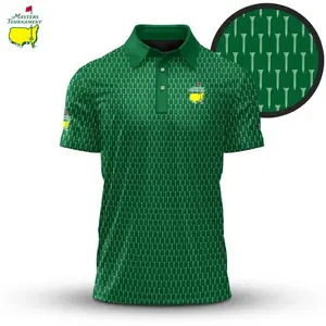 Green White Golf Tees Masters Pattern Polo Shirt for Men – Classic Golf Polo Summer Style
