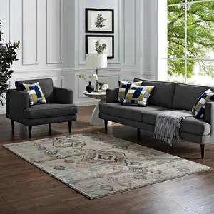 Modway Jenica Distressed Moroccan Tribal Abstract Diamond 8x10 Area Rug in Silver Blue, Beige and Brown