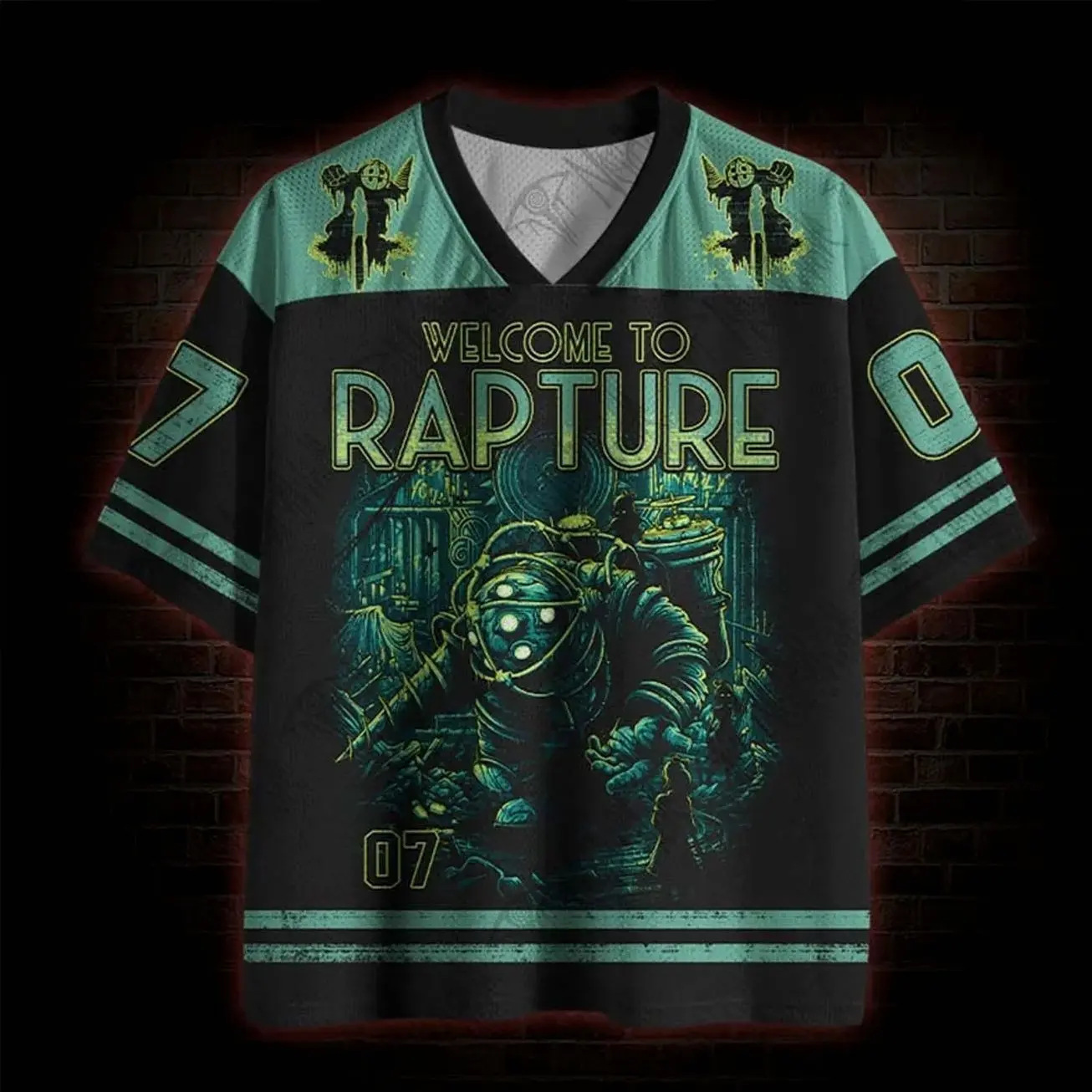 Underwater City Mesh Jersey → Underwater City Mesh Jersey, Fantasy Ocean Graphic Sports Jersey, Oversized Baseball Style Mesh Shirt, Casual Streetwear ZCI