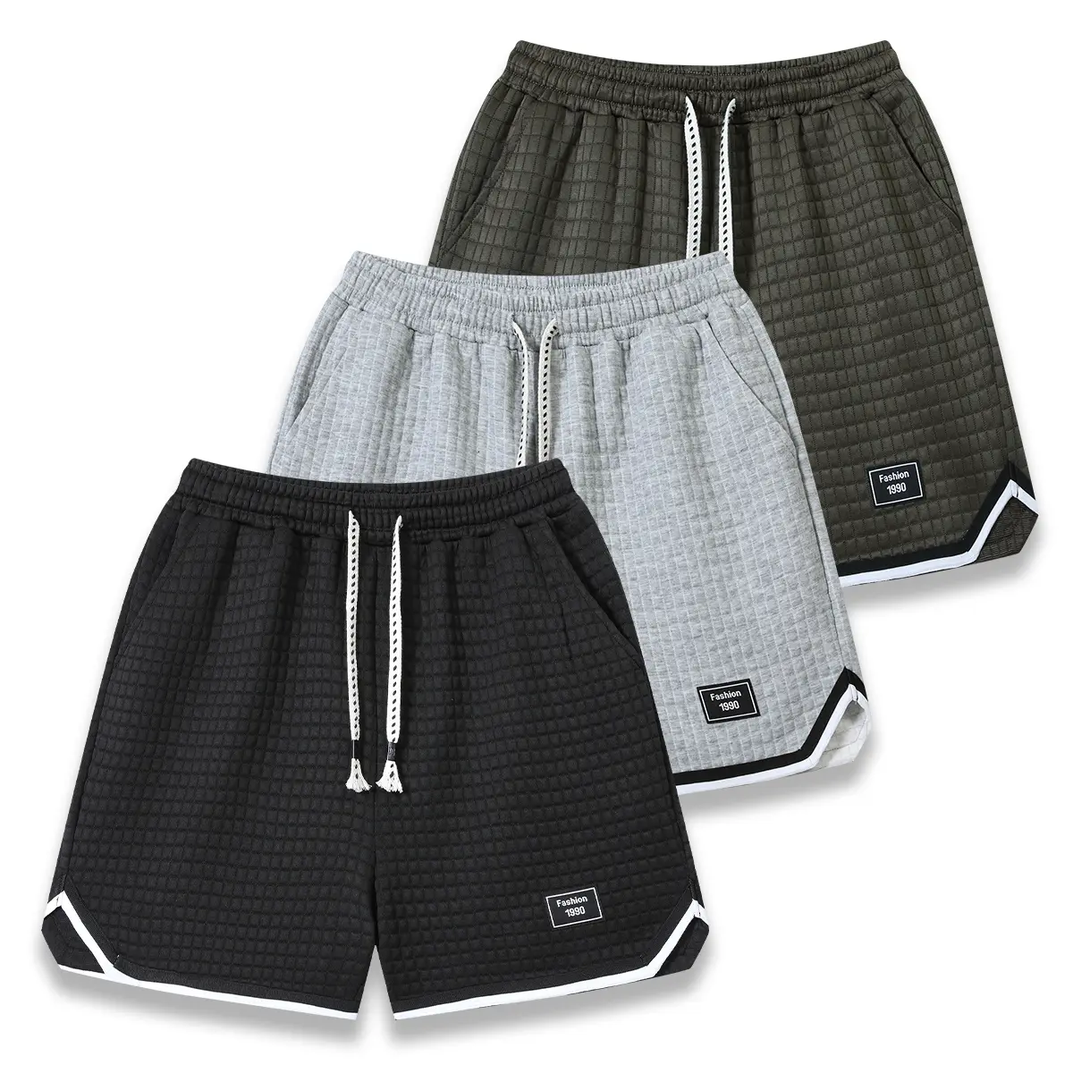 Men's Lightweight Breathable Quilted Elastic Waist Drawstrings Shorts - Adjustable Waist, Contrast Trim Hem, Side Pockets, Small Label Accent - Ideal for Workout-to-Weekend Leisure