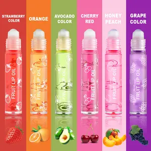 6pc Roll-On Lip Oil Set - Fruit Flavor Tinted Lip Gloss, Moisturizing Lip Stain & Plumper, Hydrating Lip Care Party Gift