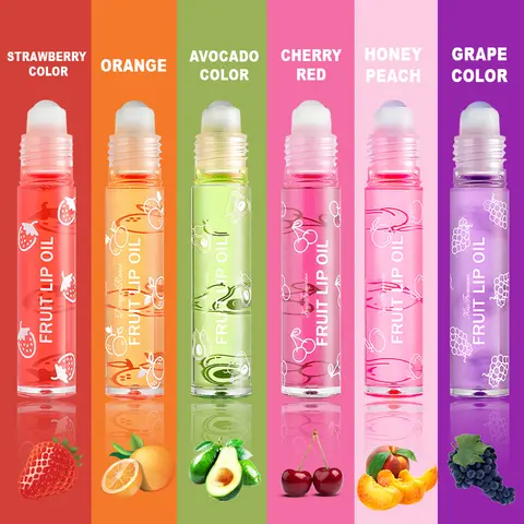 6-Piece Moisturizing Fruit Flavored Tinted Roll-On Lip Oil Set (8ml Each) - Glossy Lipgloss, Plumper, Hydrating Stain, Lip Care Cosmetic, Party Gift for All Skin Types