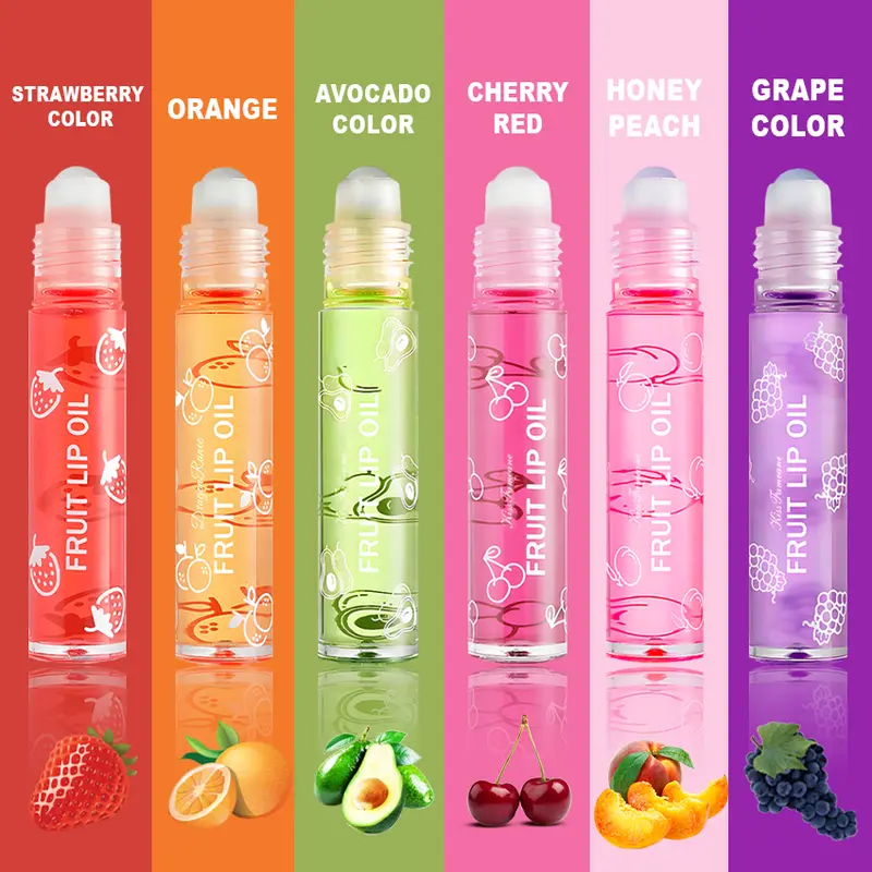 6-Piece Moisturizing Fruit Flavored Tinted Roll-On Lip Oil Set (8ml Each) - Glossy Lipgloss, Plumper, Hydrating Stain, Lip Care Cosmetic, Party Gift for All Skin Types