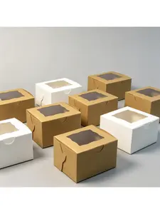 20/15/10/5/1pcs One Piece Foldable  Cake Boxes, Clear Window Square Boxes for Cookies & Baking Treats.needoh.paper plates