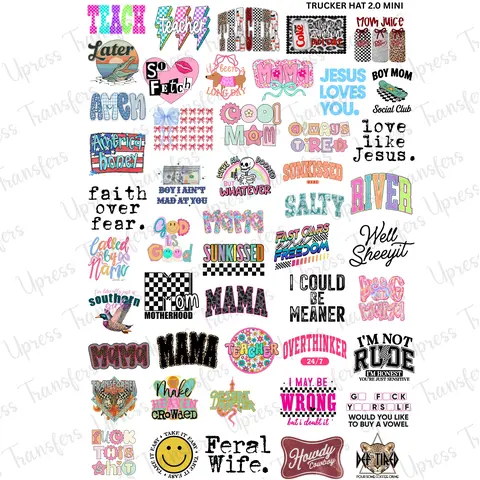 Trucker Hat 2.0 Mini DTF Transfer Gang Sheet 24.5" x 36" Direct To Film for DIY Enthusiasts Vibrant Custom Options Cozy Handmade Aesthetic