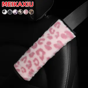 Leopard Print Plush Car Seat Belt Shoulder Pad Covers, Set of 2, Automotive Decor Accessories, Comfortable and Stylish Design, Car Interior Accessory