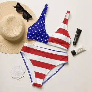 Women’s American Flag Bikini Set – USA Stars & Stripes Two Piece Swimsuit, Patriotic High Cut Bathing Suit for 4th of July Beach