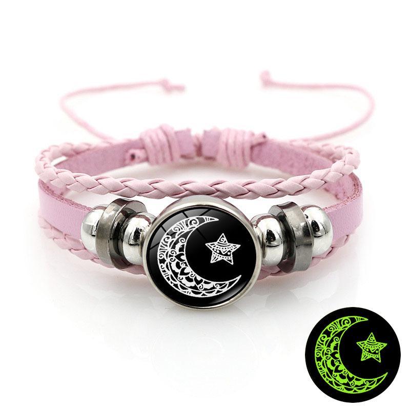 Cross-border New Product 2025 Sun Moon Lovers Leather Bracelet Vintage Punk Multi-Layer Beaded Woven Bracelet Couple Gift 17cm Chain Length PU Leather Glass Sheet Daily Wear