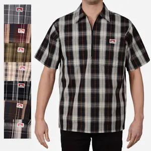 Ben Davis Men's Plaid Short Sleeve 1/2 Zip Shirt