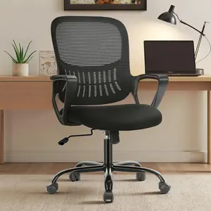 Home Office Executive Manager Chair, Ergonomic Mesh Mid Back Swivel Desk Chair with Lumbar Support & Soft Armrests, Height Adjustable Computer Chair for Bedroom Study Student Adults, Black