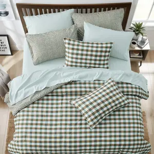 Reversible Check Plaid Microfiber Comforter Set, Vintage Gingham Bedding, All Season Bed In A Bag
