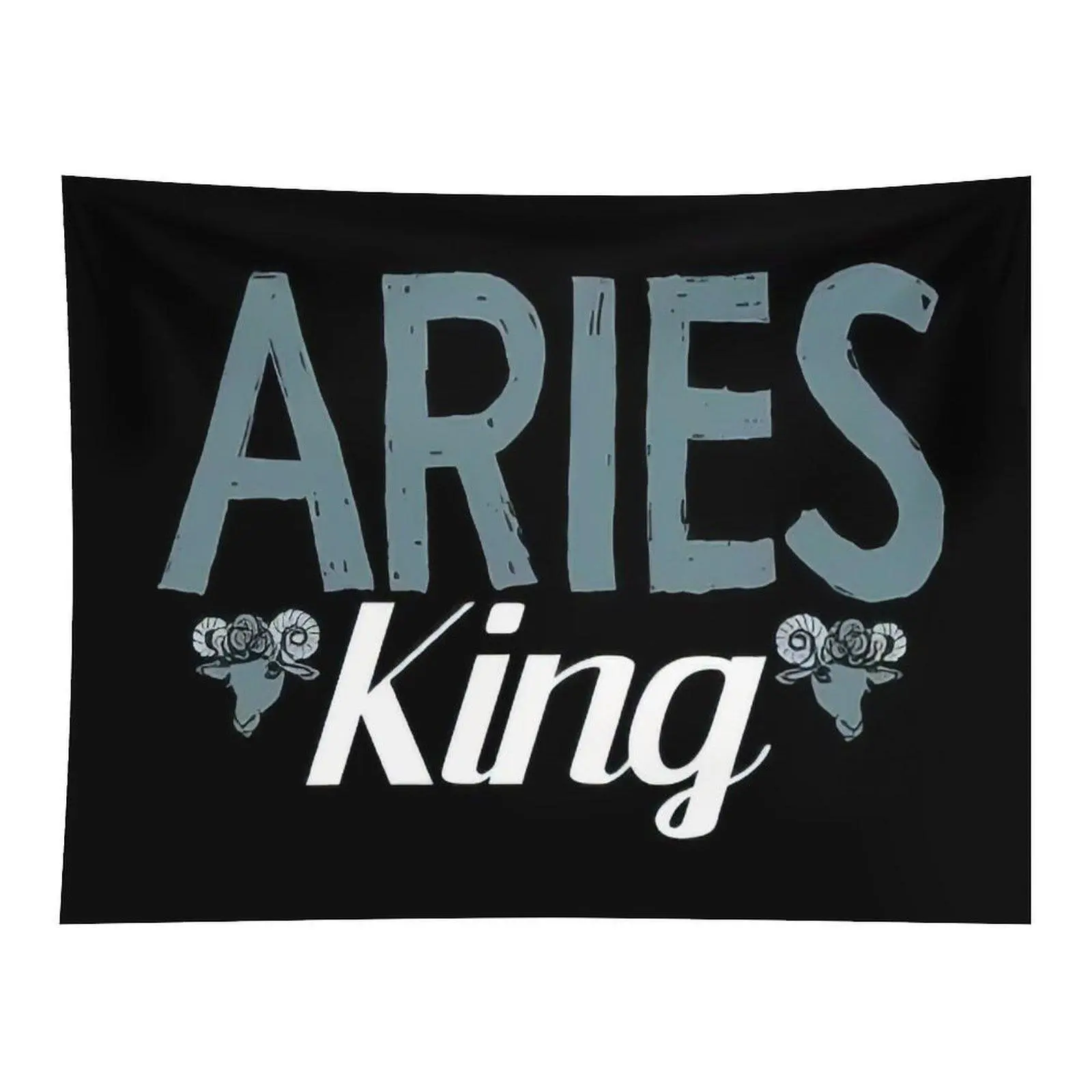 Aries King Zodiac Ram Sign Astrology Themed Distressed Lettering Wall Tapestry Black Background Artwork For Room Wall Ornament