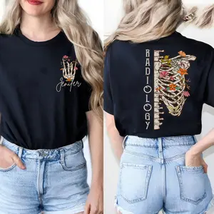 Custom Radiology Skeleton Nurse Shirt, Personalized RAD Tech Tee Gift Ideas for X-ray MRI Ct Tech Radiology Grad X, Both Side