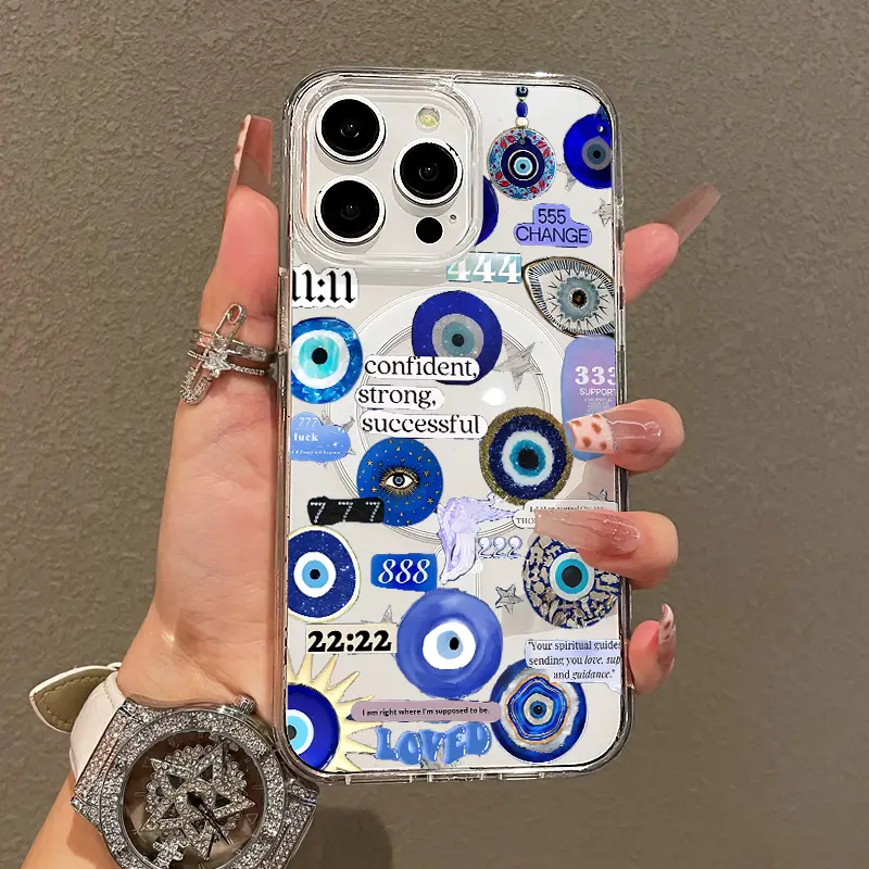 Trendy Magnetic Case for iPhone11/12/13/14/15/16/17/promax, Evil Eye & Affirmations Ultra Slim, MagSafe Support, Shockproof | Playful & Fun Style